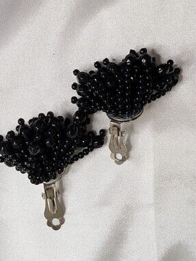 Black Beaded Clip-On Earrings - Unbranded